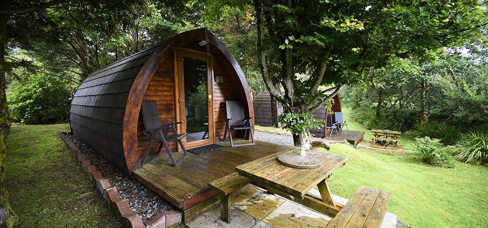Dunvegan Camping Pods self catering Pods have outside seating areas and decking