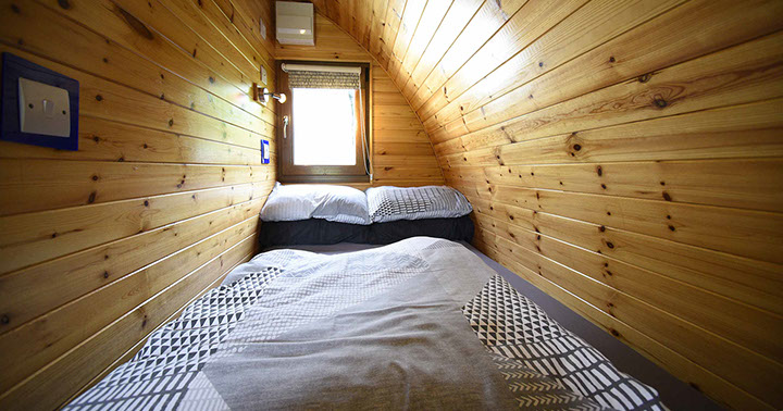 Our self catering Pods contain comfortable double beds with all bedding and linen provided