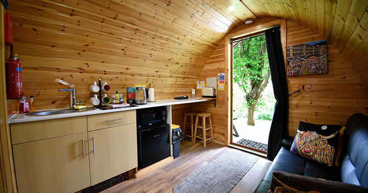 Dunvegan Camping Pods self catering Pods contain excellent facilities including job microwave and fridge