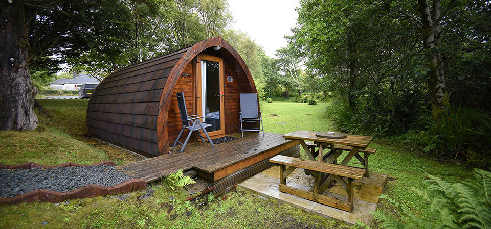 Dunvegan Camping Pods have outside seating areas with decking