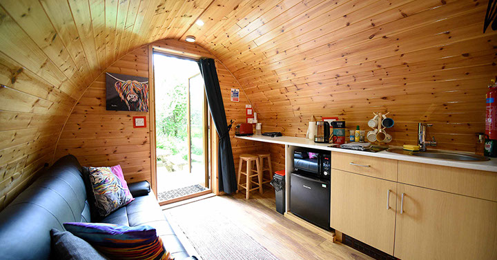 Enjoy modern facilities at our self catering accommodation pods in Dunvegan